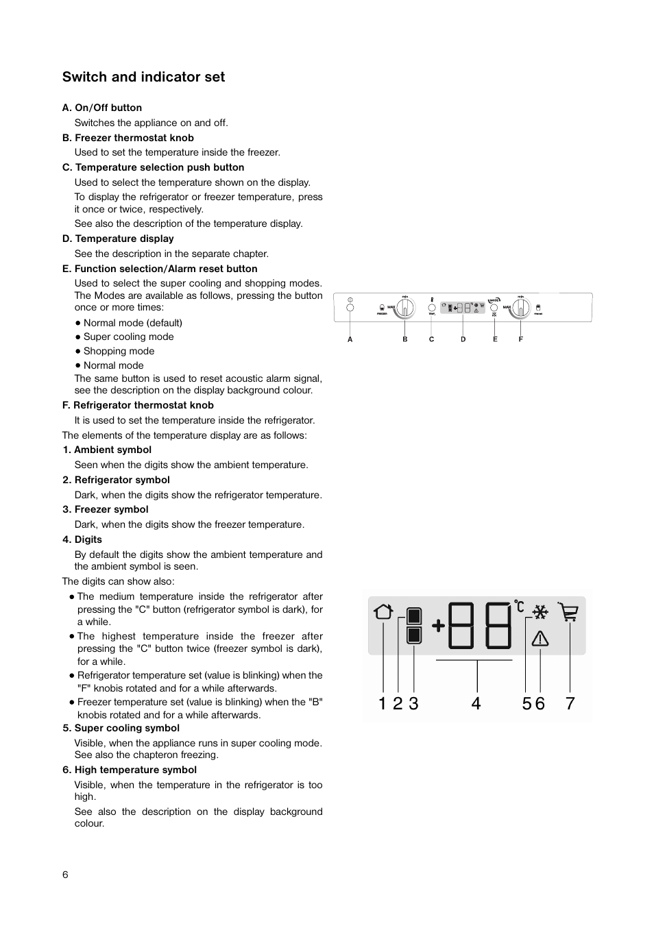 Switch and indicator set | Zanussi ZNB 344 S User Manual | Page 6 / 24