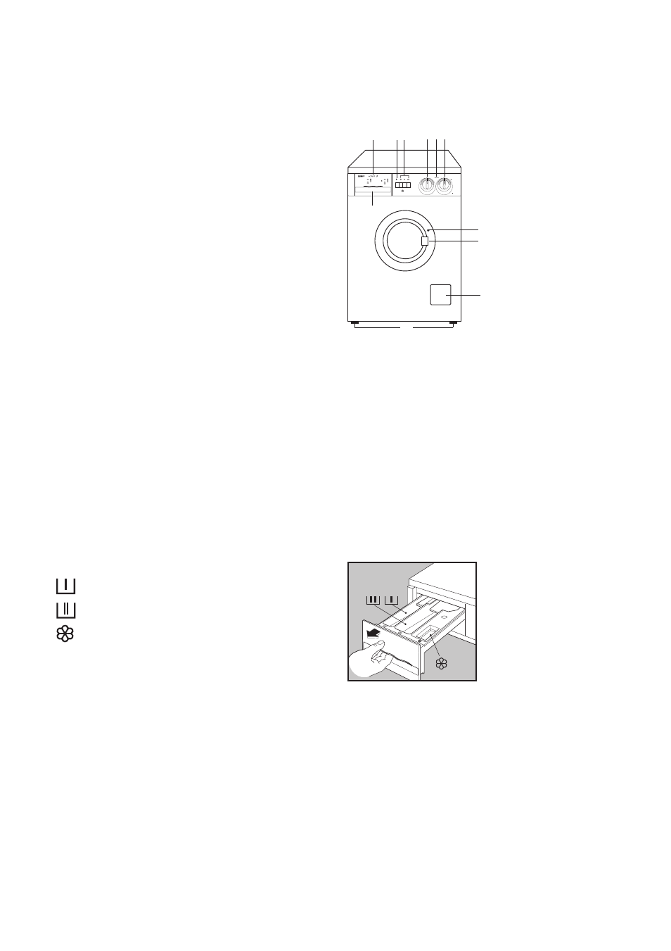 Description of the appliance, Door locked pilot light, Detergent dispenser drawer | Zanussi FLS 1383 W User Manual | Page 5 / 27