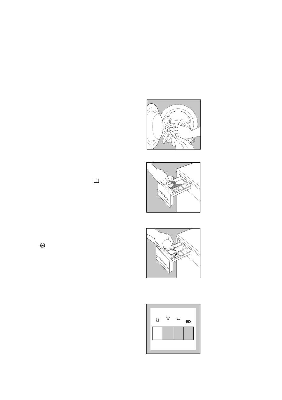 Load the laundry, Measure out the detergent, Measure out the fabric softener | Select the required option(s) | Zanussi FLS 1383 W User Manual | Page 9 / 27