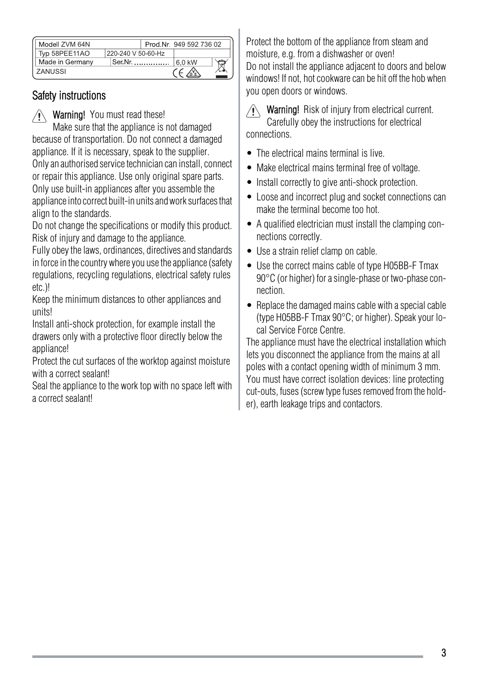Zanussi ZVM64N User Manual | Page 3 / 8
