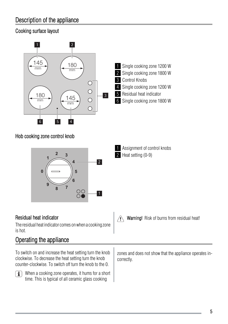 Description of the appliance, Operating the appliance | Zanussi ZVM64N User Manual | Page 5 / 8