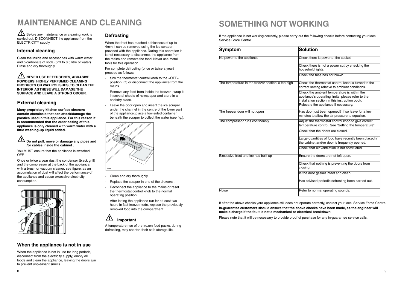 Maintenance and cleaning, Something not working | Zanussi ZEF 226 User Manual | Page 8 / 16