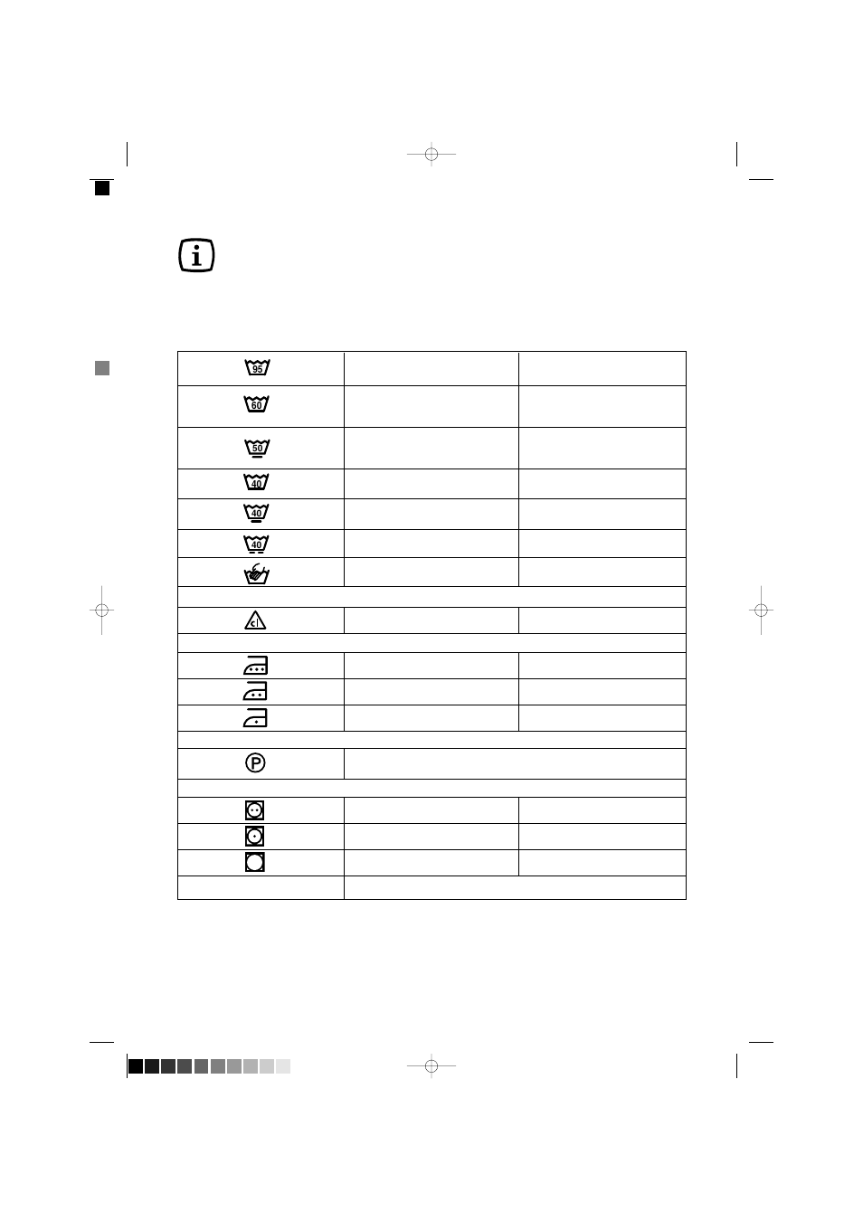 Wash care symbols | Zanussi F 1203 W User Manual | Page 13 / 26