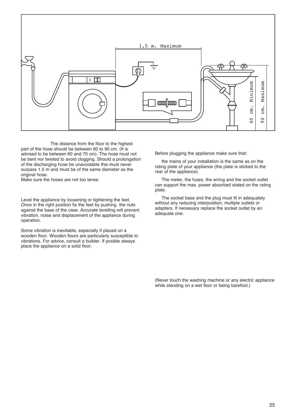 Levelling, Electrical connections | Zanussi FLS 522 C User Manual | Page 5 / 12