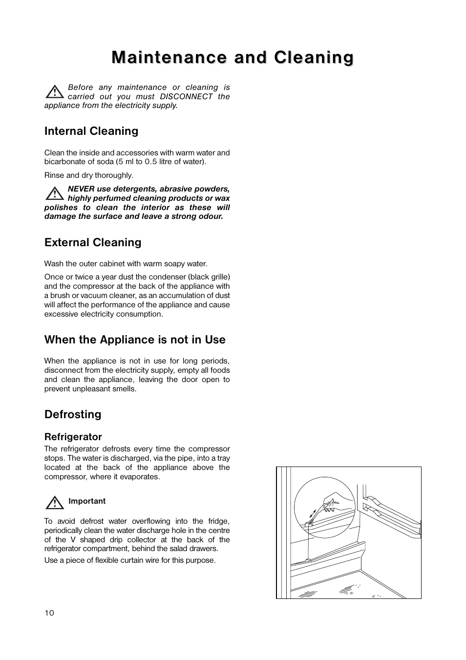 Maint, Maint enance and cleaning enance and cleaning | Zanussi ZRB 2641 User Manual | Page 10 / 20