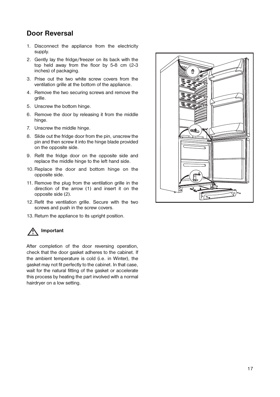Door reversal | Zanussi ZRB 2641 User Manual | Page 17 / 20