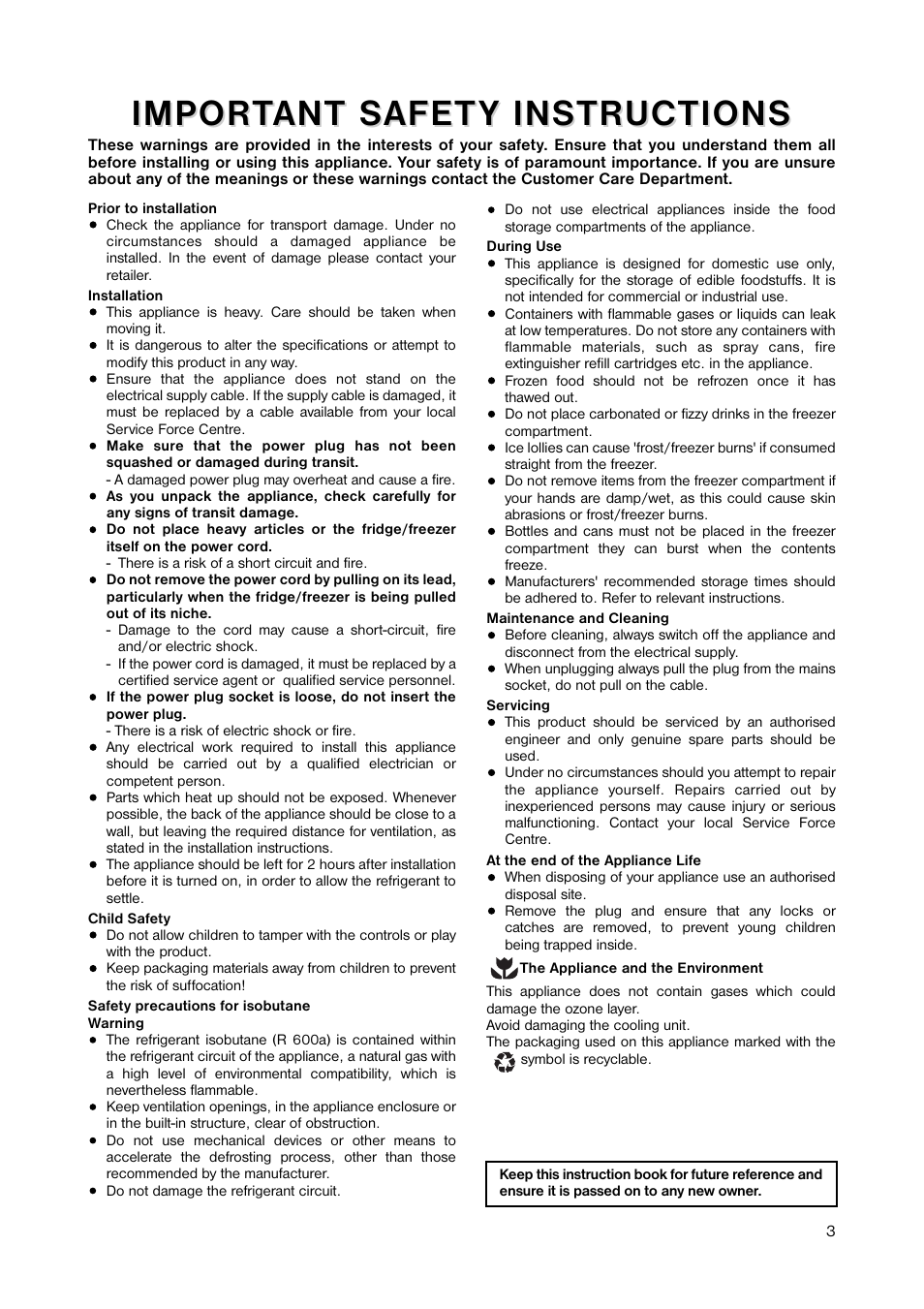 Impor | Zanussi ZRB 2641 User Manual | Page 3 / 20