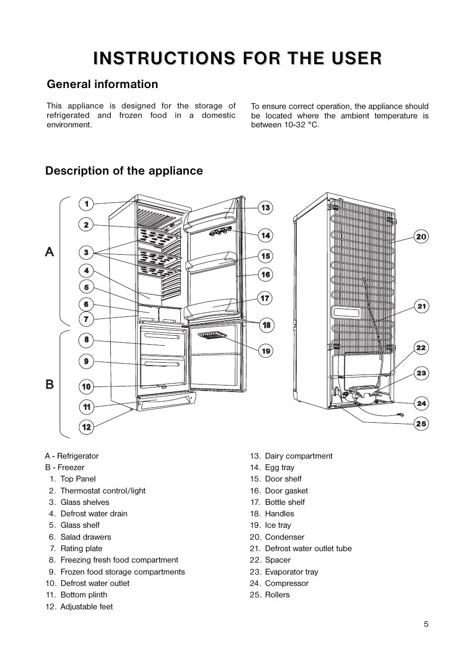 General information, Description of the appliance | Zanussi ZRB 2641 User Manual | Page 5 / 20