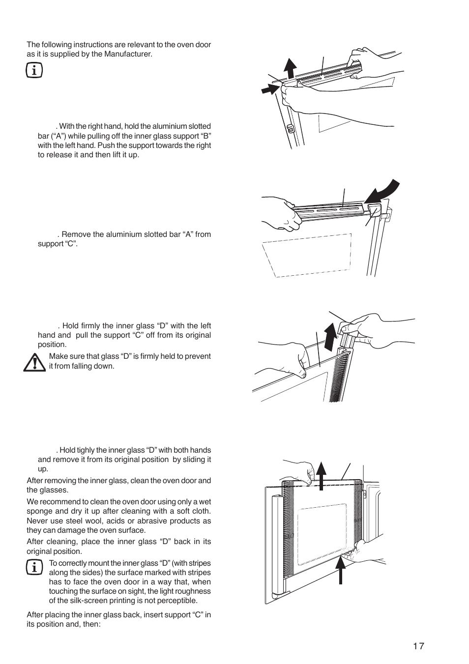 Cleaning the oven door | Zanussi ZBF 569 User Manual | Page 17 / 28