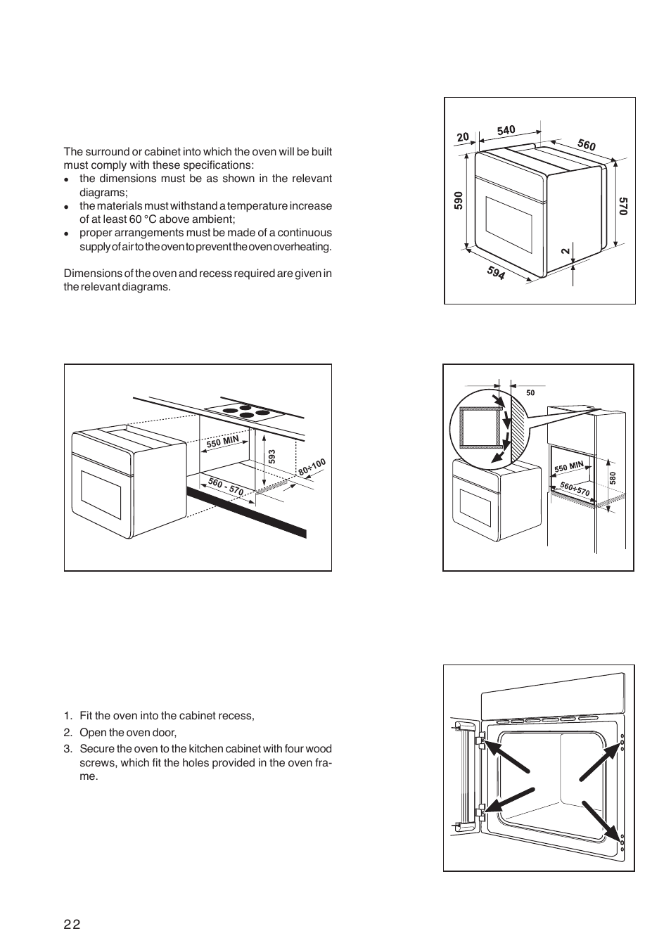Building in, Securing the oven to the cabinet | Zanussi ZBF 569 User Manual | Page 22 / 28