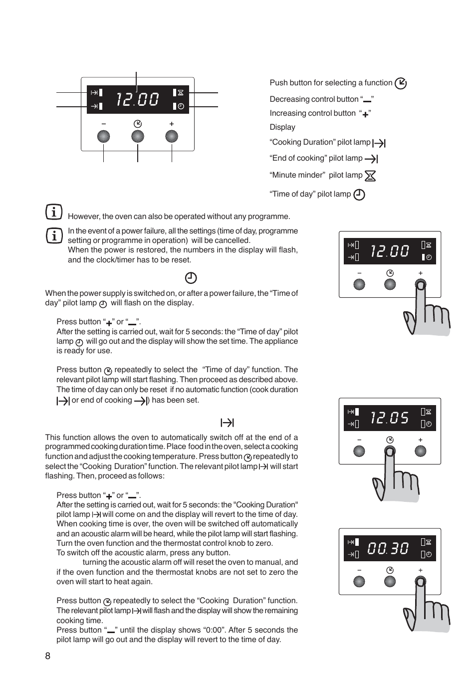 Electronic programmer, Setting the time of day, Cooking duration” function | Zanussi ZBF 569 User Manual | Page 8 / 28