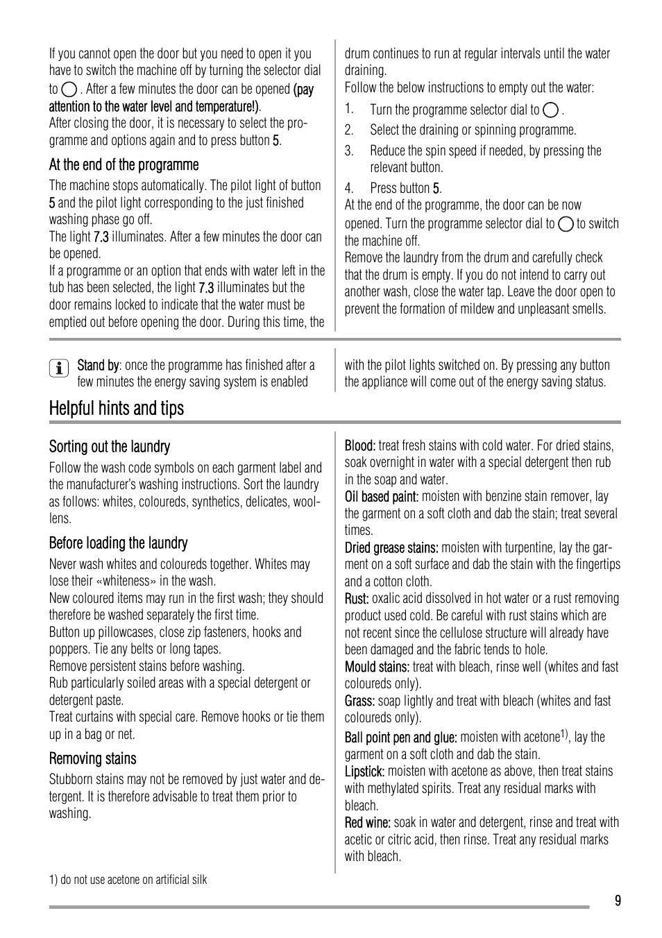 Helpful hints and tips | Zanussi ZWN 6120 L User Manual | Page 9 / 24