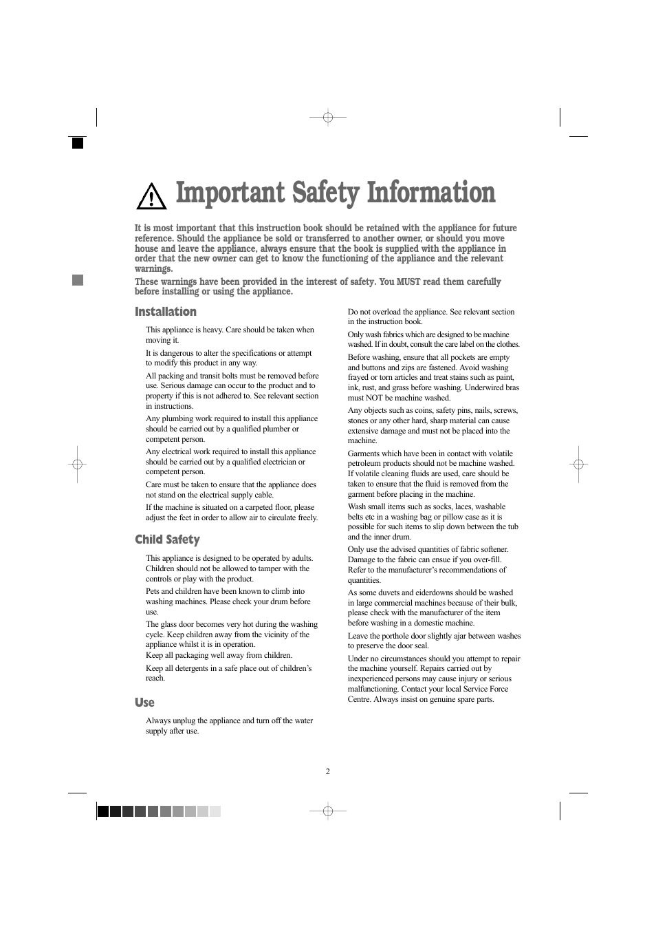 Important safety information, Installation, Child safety | Zanussi ZWX 1606 W User Manual | Page 2 / 28