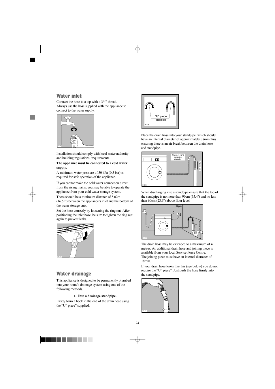 Water inlet, Water drainage | Zanussi ZWX 1606 W User Manual | Page 24 / 28