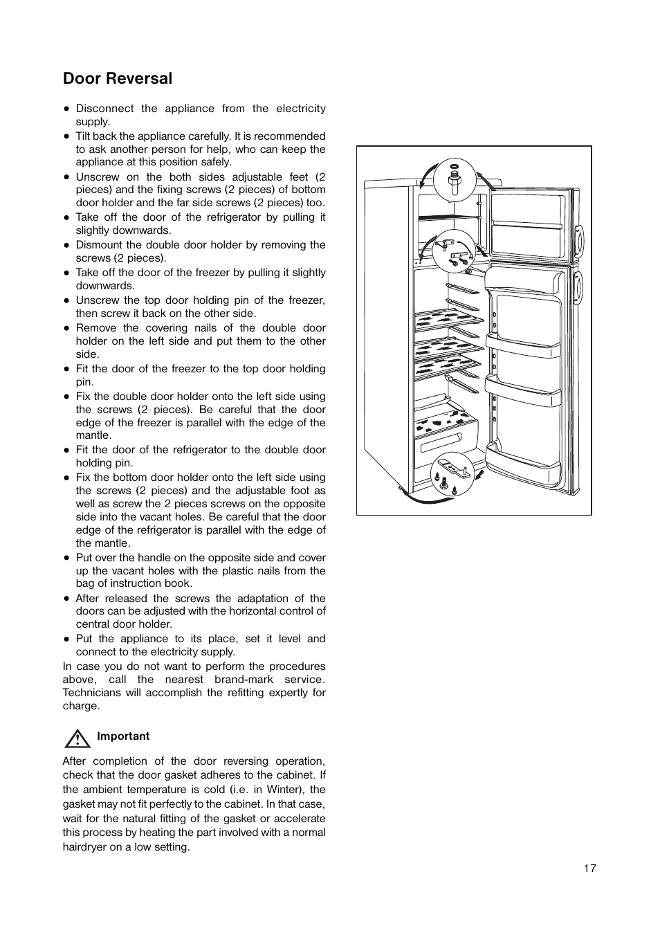 Door reversal | Zanussi ZRD 7846 User Manual | Page 17 / 20