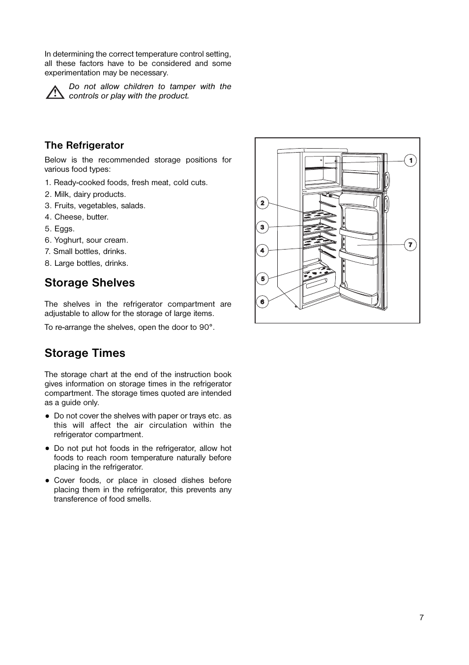 Storage shelves, Storage times | Zanussi ZRD 7846 User Manual | Page 7 / 20