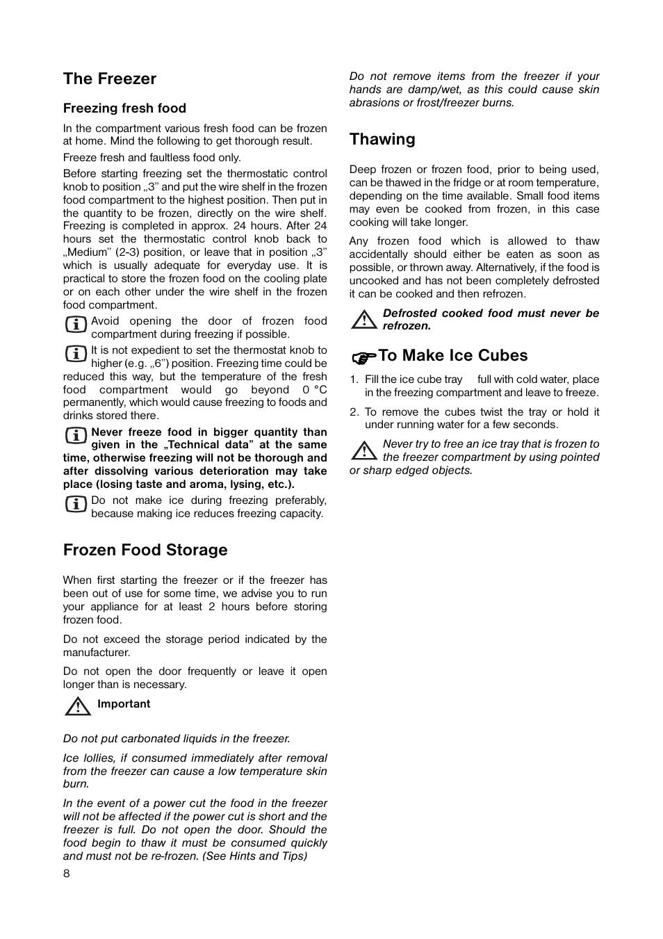 The freezer, Frozen food storage, Thawing | Zanussi ZRD 7846 User Manual | Page 8 / 20