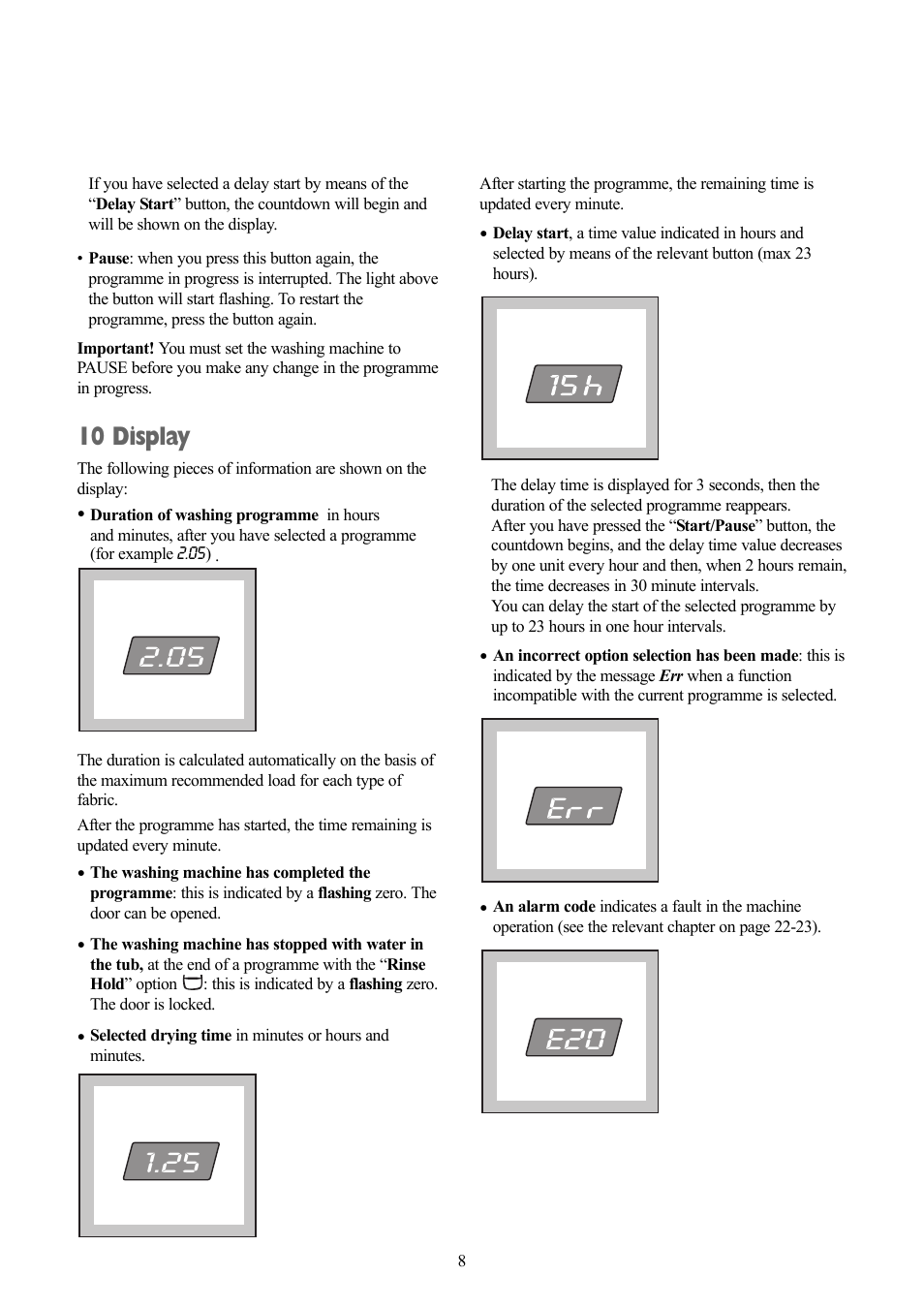 10 display | Zanussi ZWD 1682 W User Manual | Page 8 / 30
