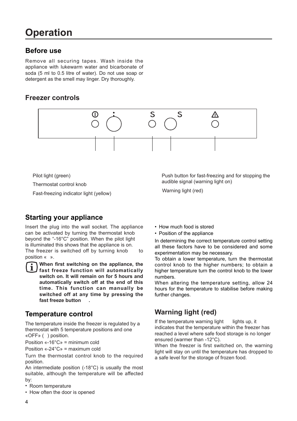 Operation | Zanussi ZF 56 SI User Manual | Page 4 / 16