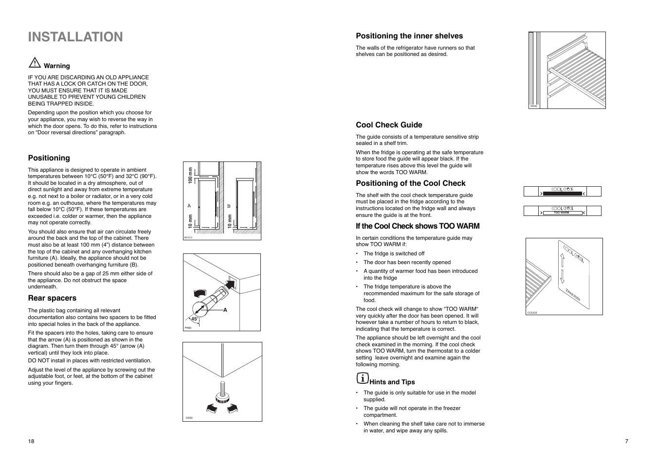 Installation | Zanussi ZX 55/4 SI User Manual | Page 18 / 24