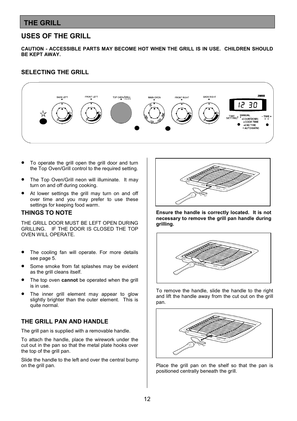 Uses of the grill, The grill | Zanussi ZCM 7901 User Manual | Page 12 / 40