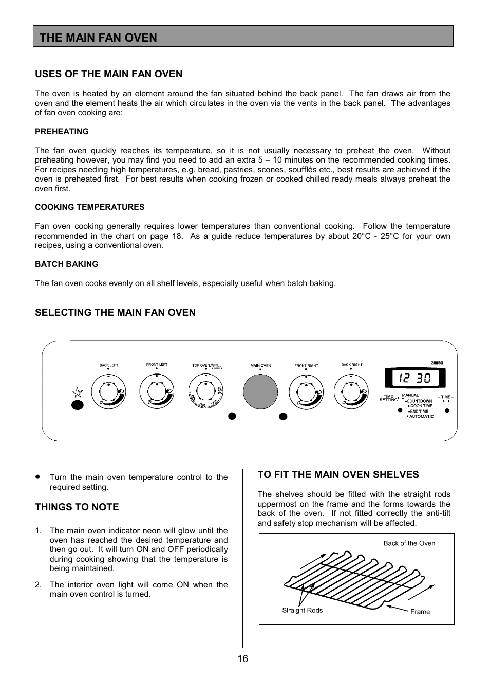 The main fan oven | Zanussi ZCM 7901 User Manual | Page 16 / 40