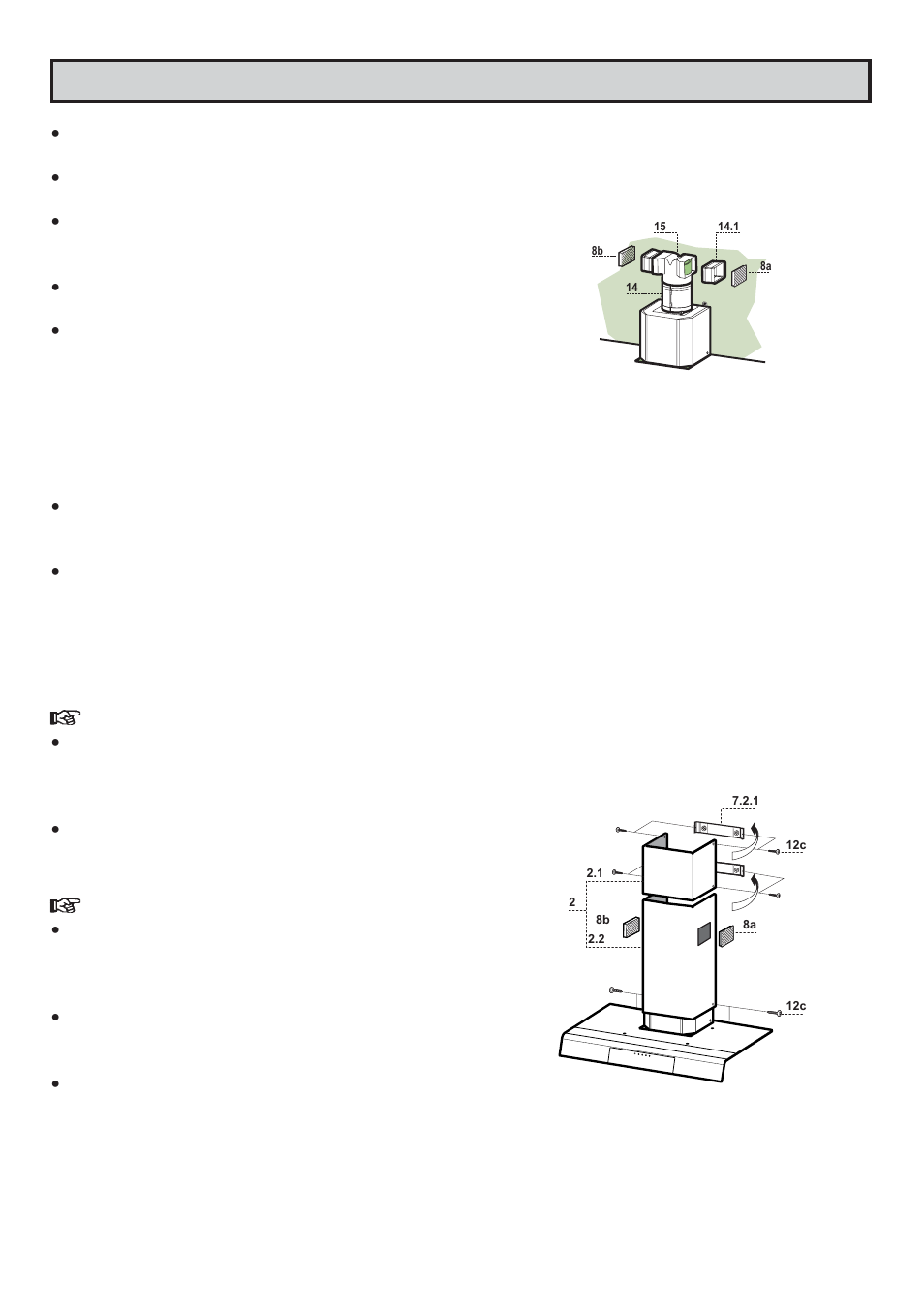 Installing the cooker hood, Electrical connection, Fitting the upper chimney | Fitting the lower chimney | Zanussi ZHC960 User Manual | Page 15 / 16