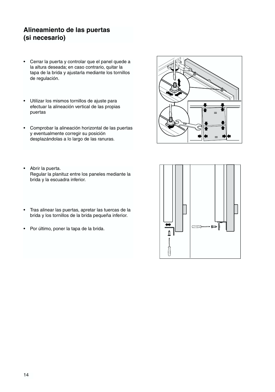 Alineamiento de las puertas (si necesario) | Zanussi ZJB 9476 X User Manual | Page 14 / 32