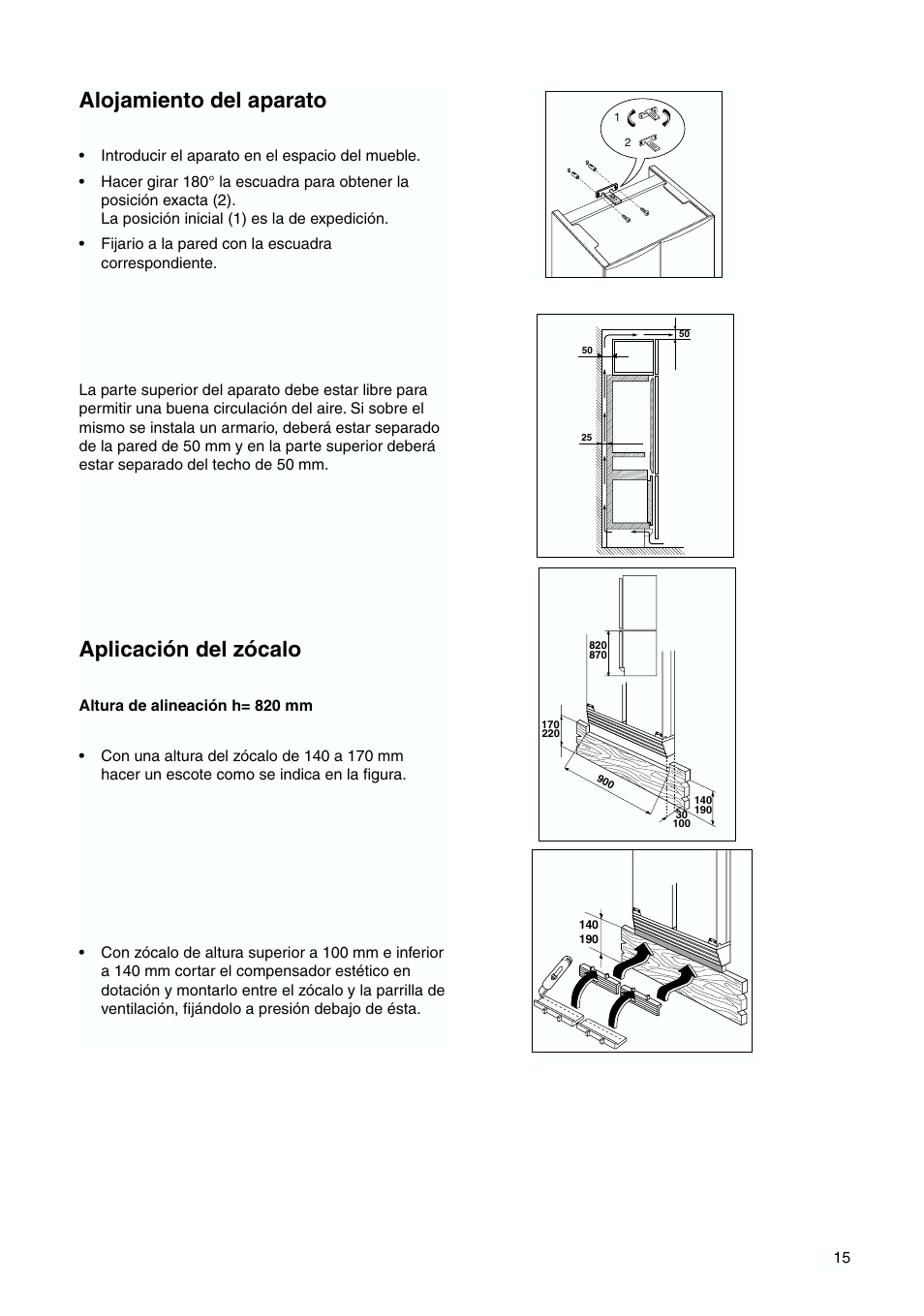 Alojamiento del aparato, Aplicación del zócalo | Zanussi ZJB 9476 X User Manual | Page 15 / 32