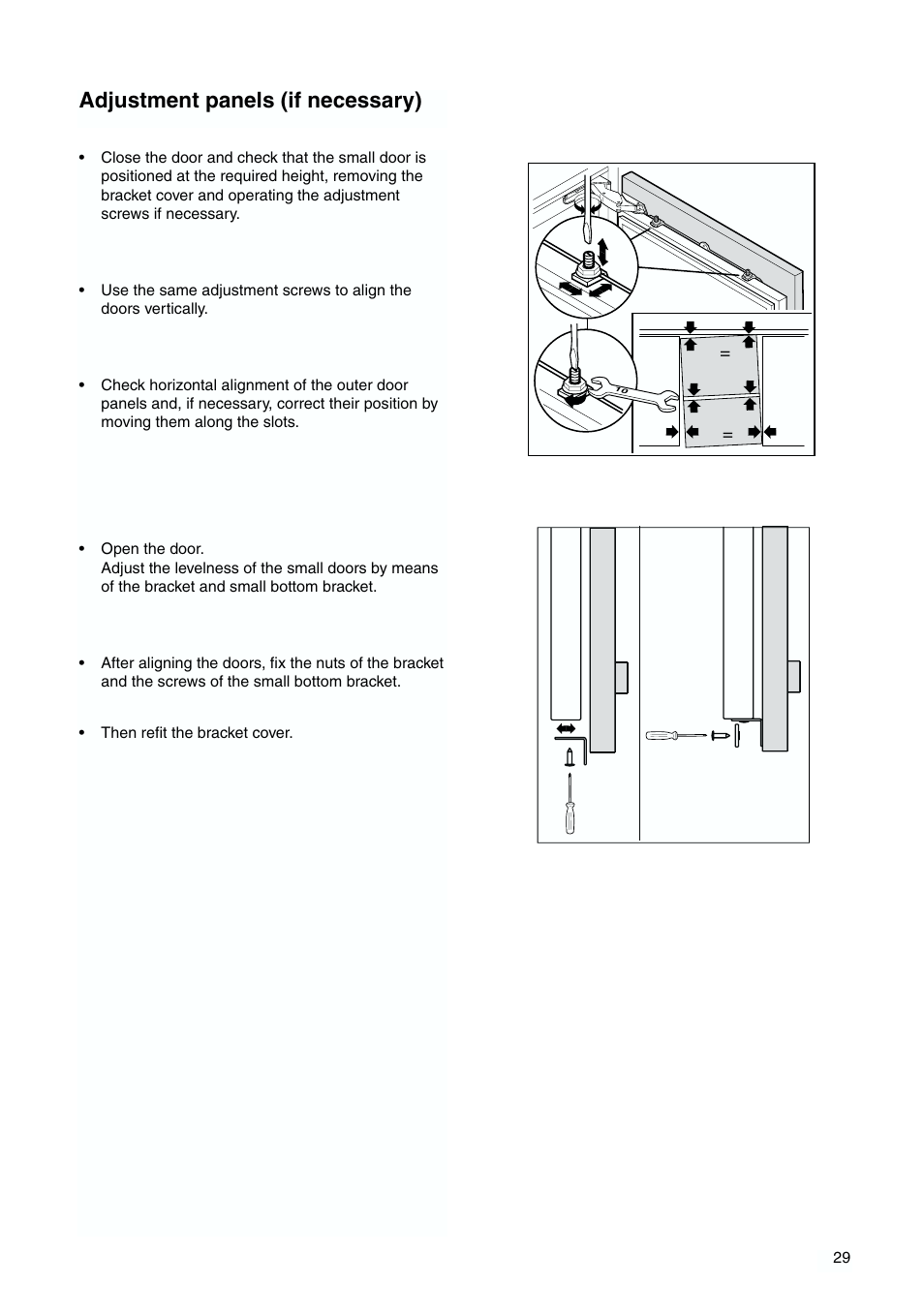 Adjustment panels (if necessary) | Zanussi ZJB 9476 X User Manual | Page 29 / 32