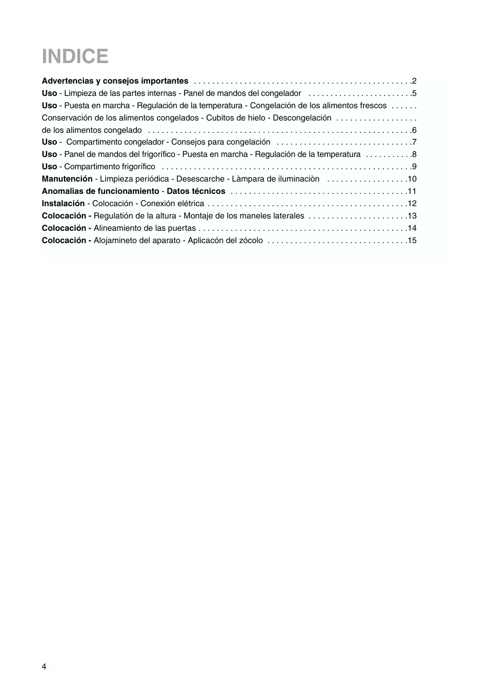 Indice | Zanussi ZJB 9476 X User Manual | Page 4 / 32