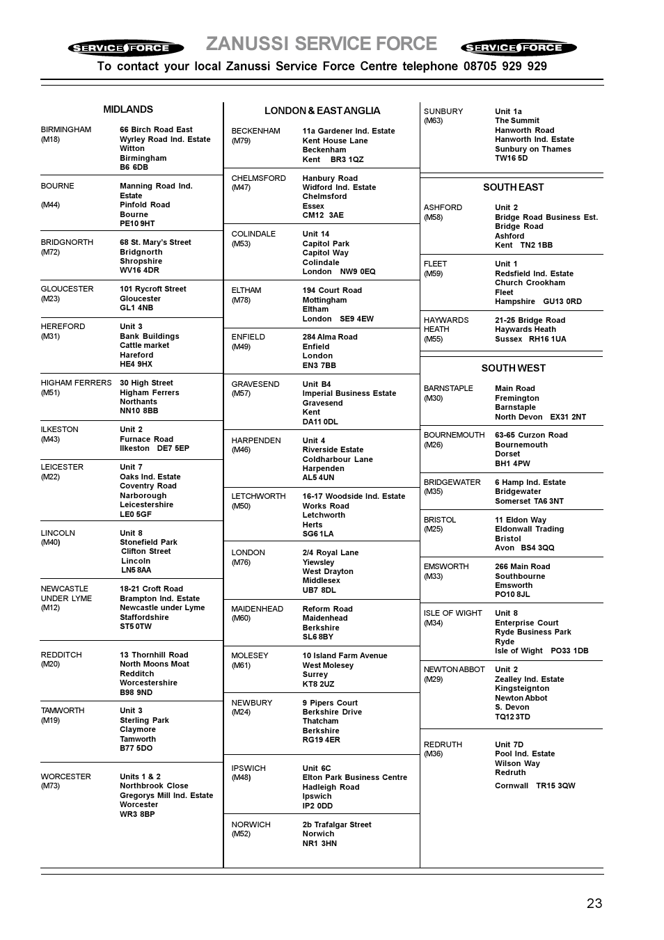 Zanussi service force | Zanussi ZCE 700 User Manual | Page 23 / 28