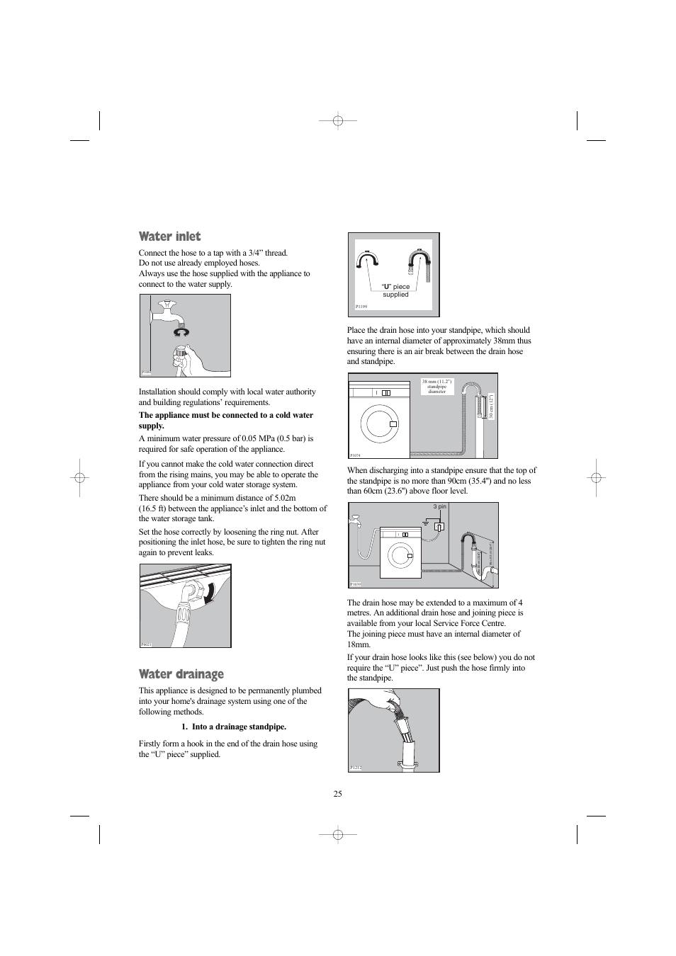 Water inlet, Water drainage | Zanussi ZWN 1420 G User Manual | Page 25 / 28