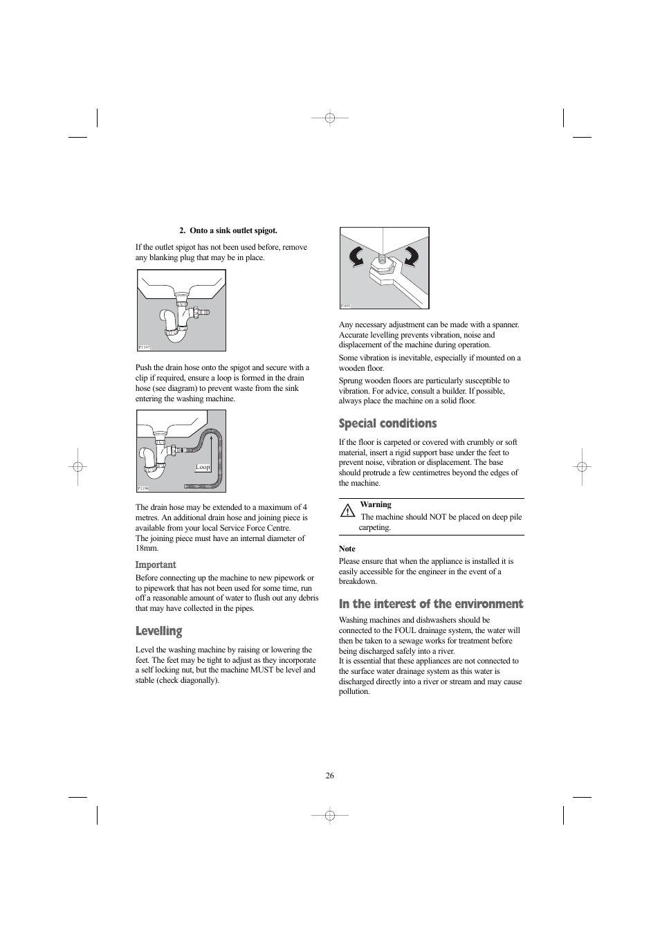 Levelling, Special conditions | Zanussi ZWN 1420 G User Manual | Page 26 / 28