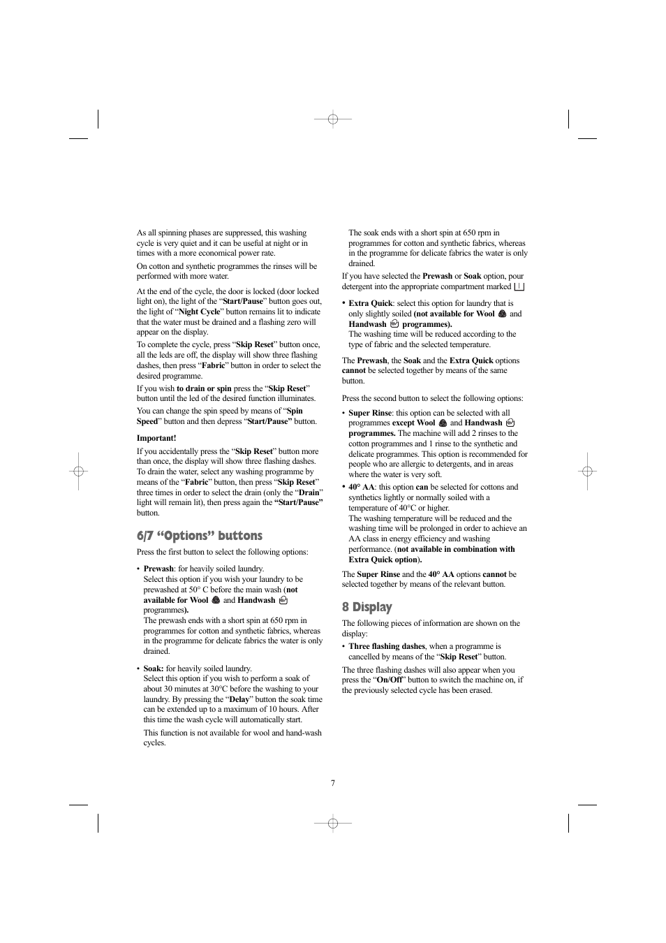 6/7 “options” buttons, 8 display | Zanussi ZWN 1420 G User Manual | Page 7 / 28