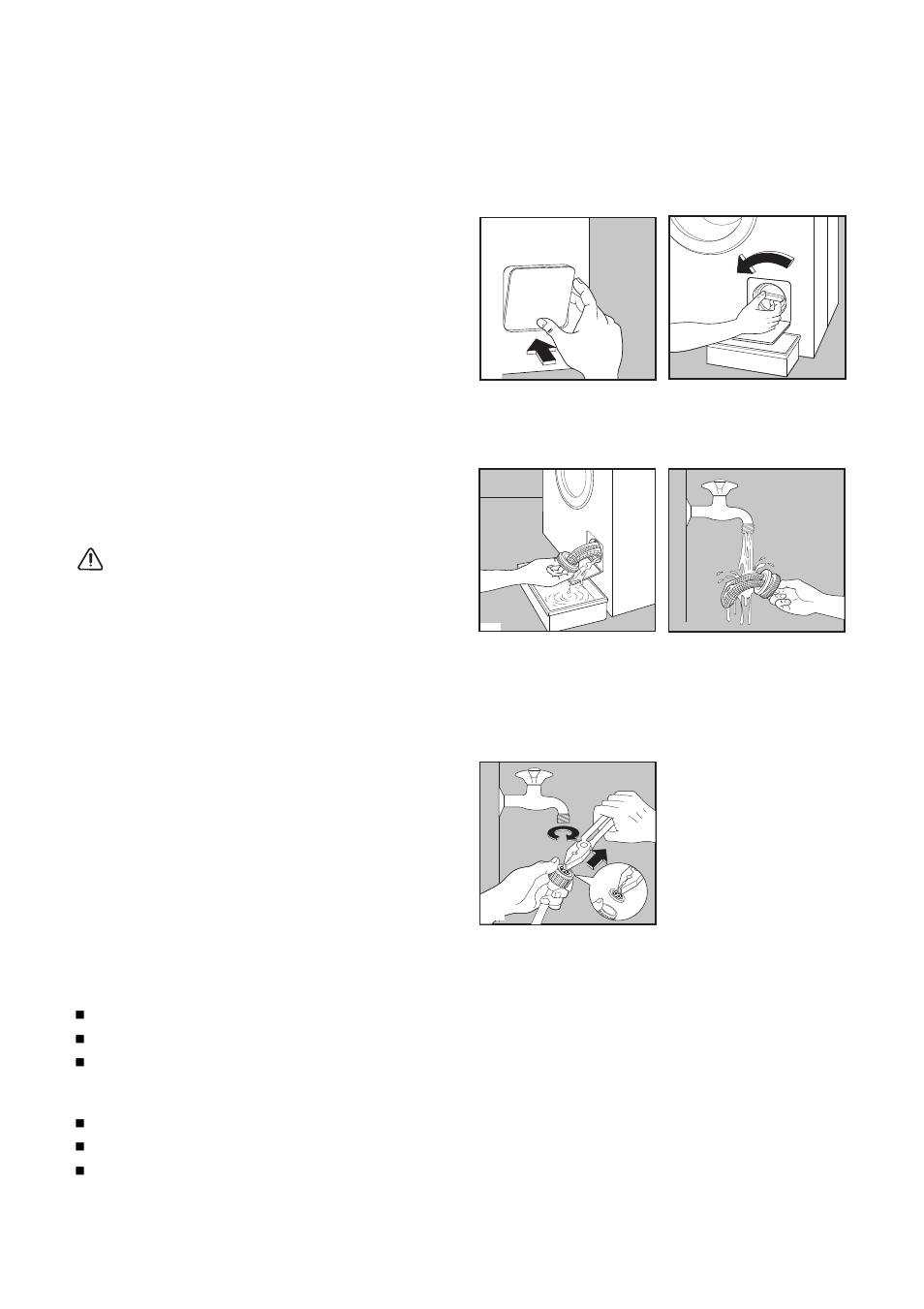 Cleaning the filter, The dangers of freezing, The water drain filter | Warning, The water inlet filters | Zanussi WJS 1397 W User Manual | Page 21 / 31