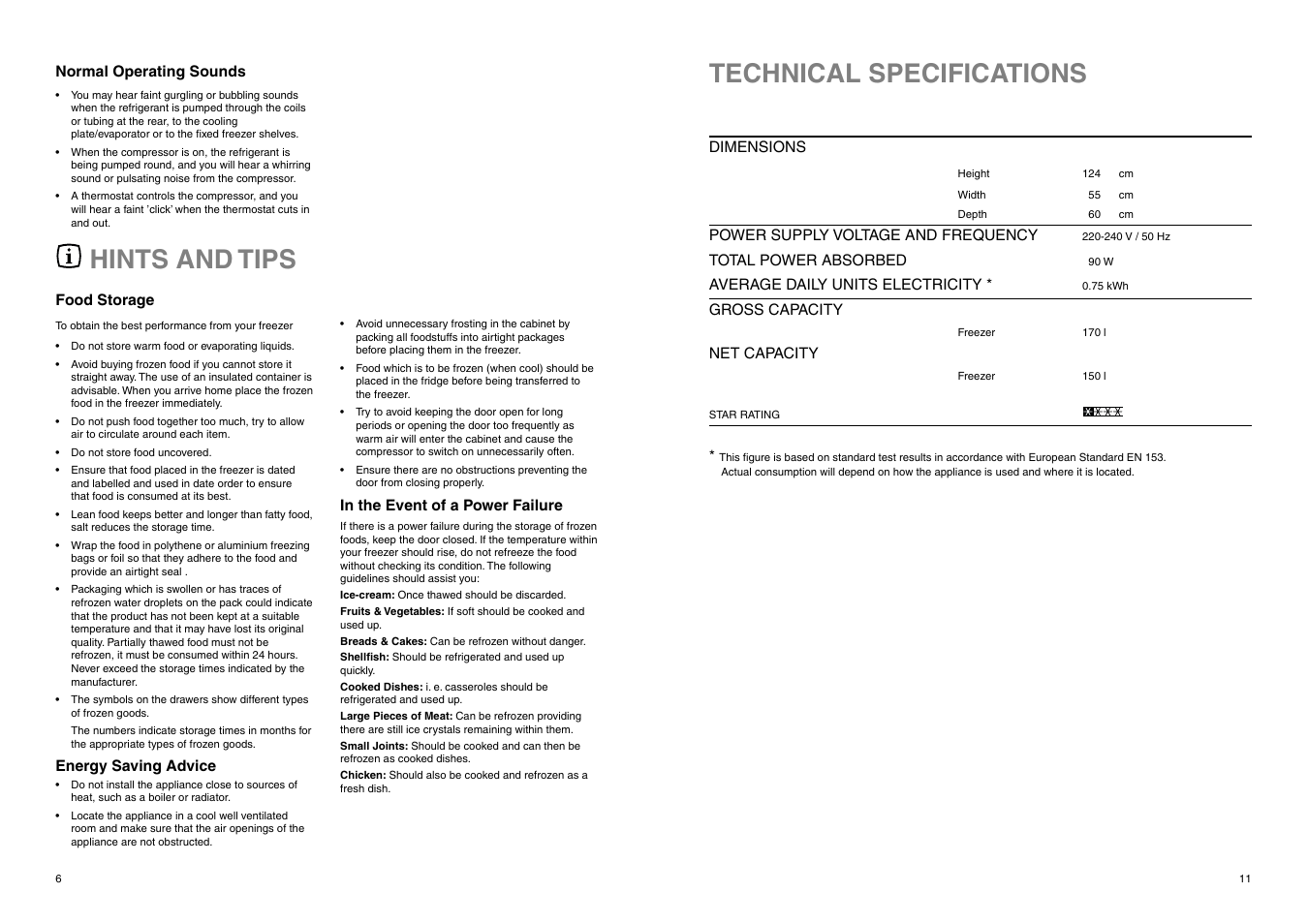 Hints and tips, Technical specifications | Zanussi ZF 57 W User Manual | Page 11 / 16