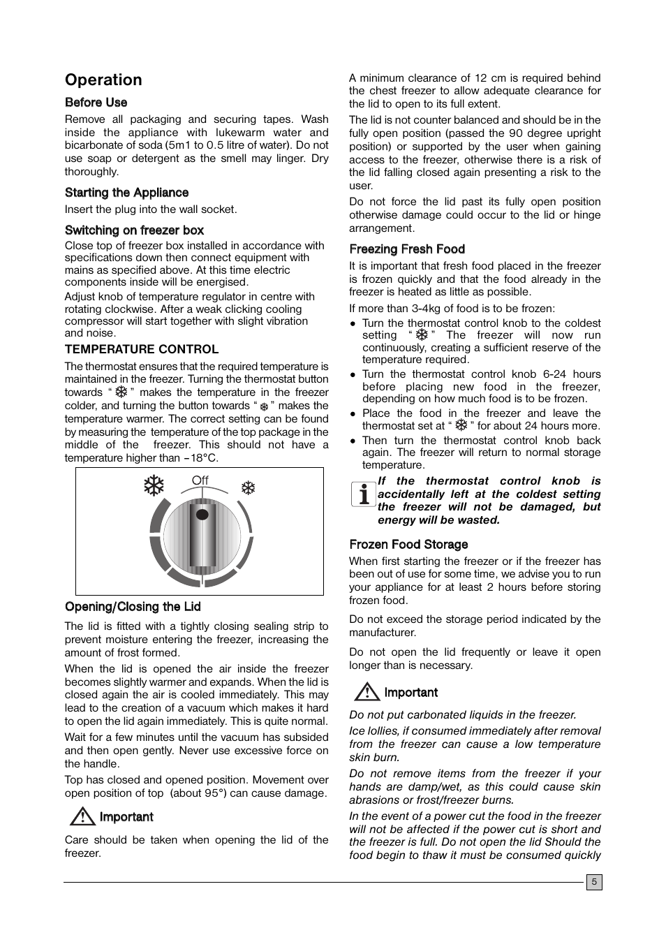 Operation | Zanussi ZFC103 User Manual | Page 5 / 12