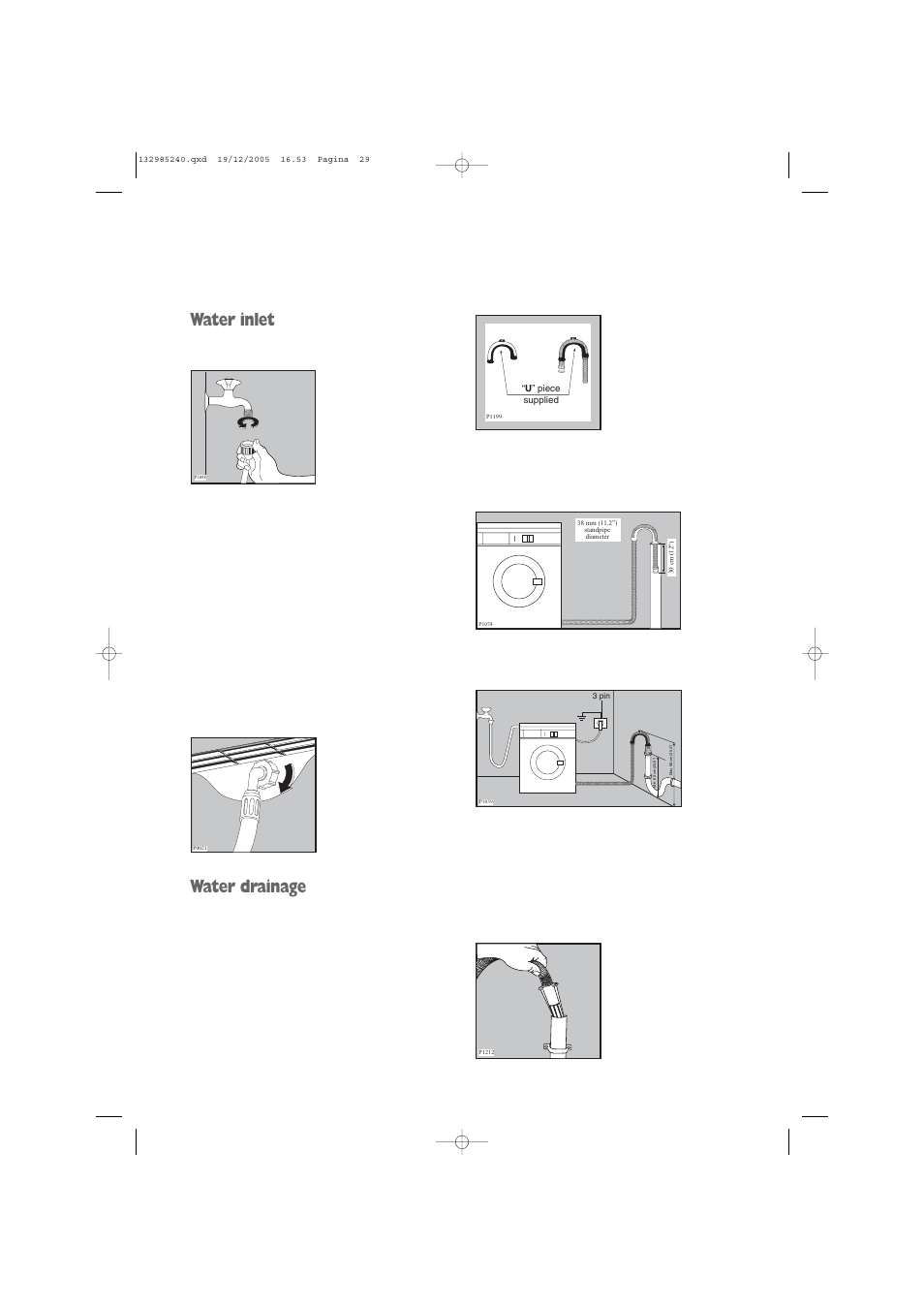 Water inlet, Water drainage | Zanussi ZWF 1451W User Manual | Page 29 / 32