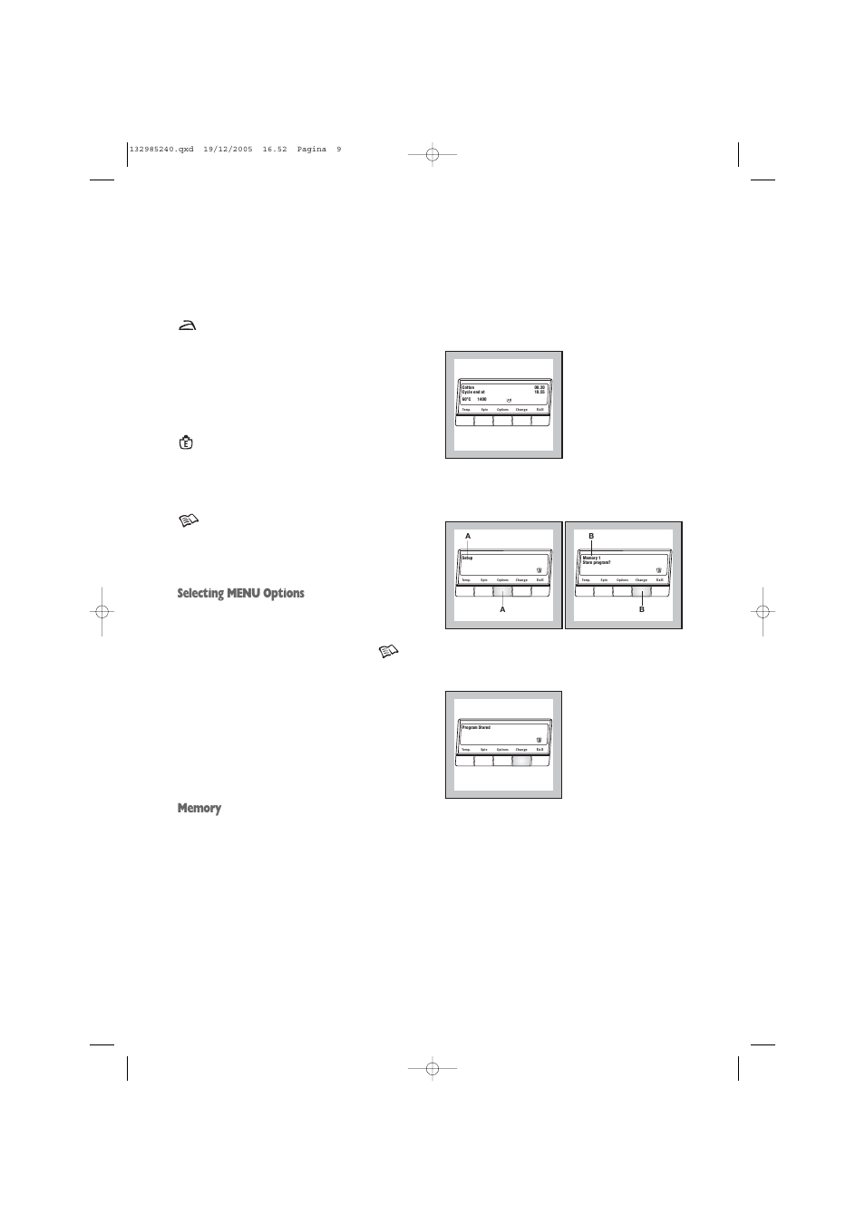 Selecting menu options | Zanussi ZWF 1451W User Manual | Page 9 / 32