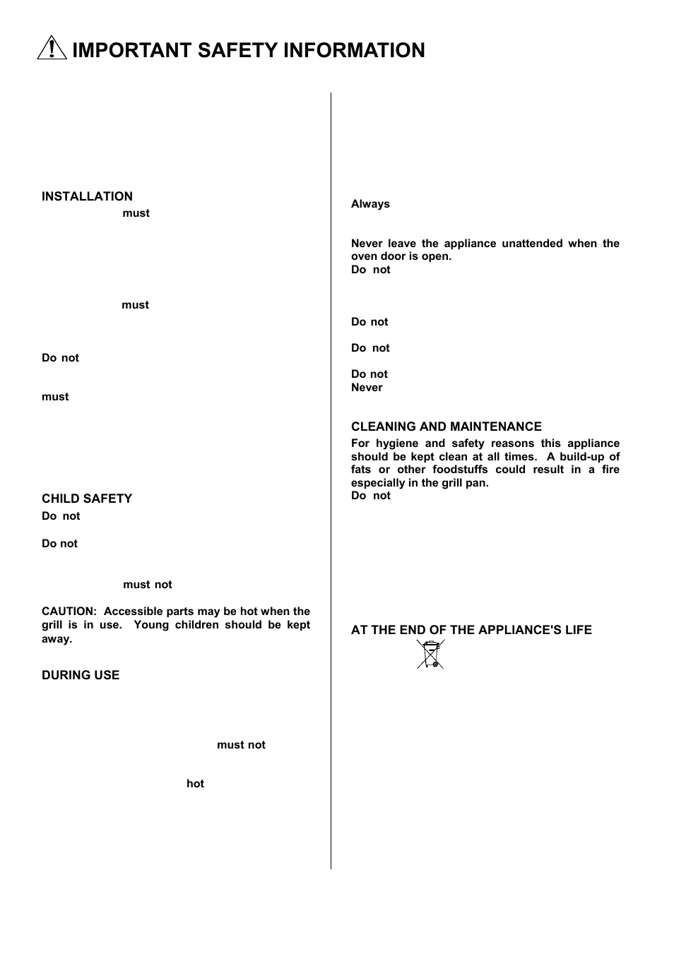 Important safety information | Zanussi ZOD 685 User Manual | Page 2 / 48