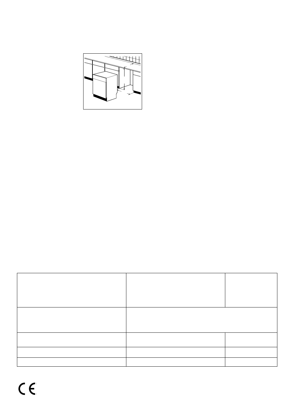 Fitting under a counter, Levelling, Technical specifications | Zanussi DA 4142 User Manual | Page 6 / 16