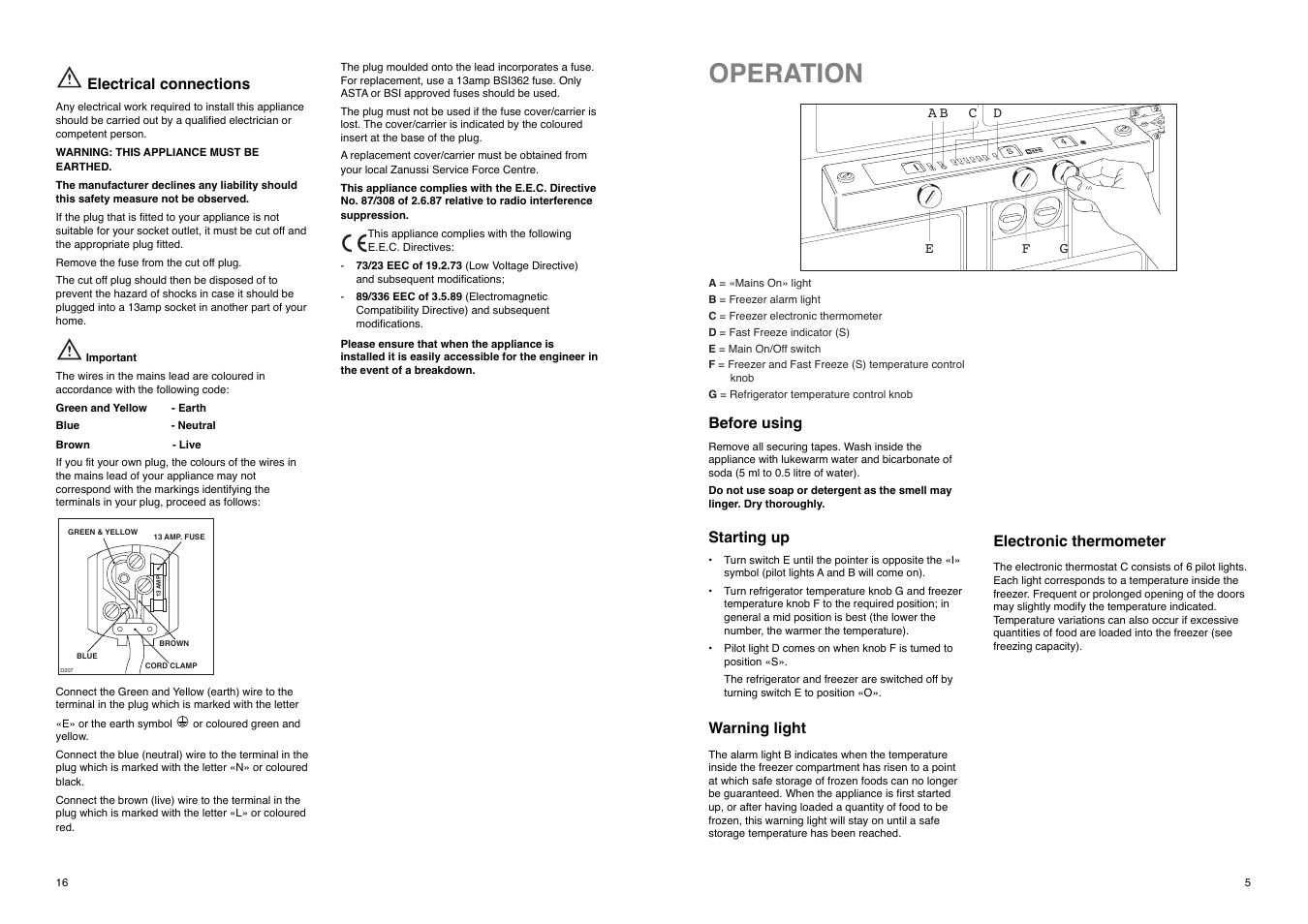 Operation | Zanussi ZI 8454 X User Manual | Page 5 / 20