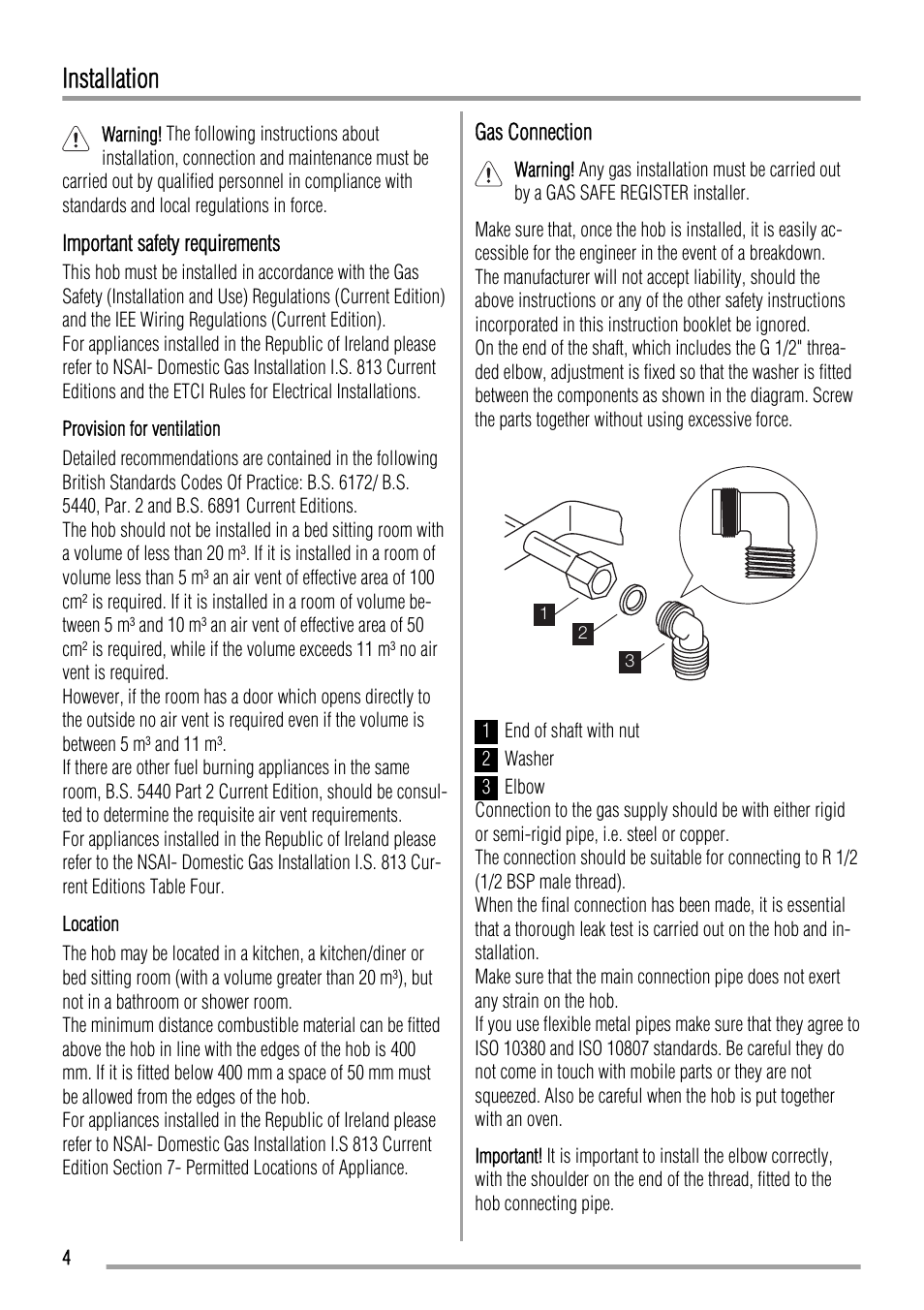 Installation | Zanussi ZGL62IT User Manual | Page 4 / 16