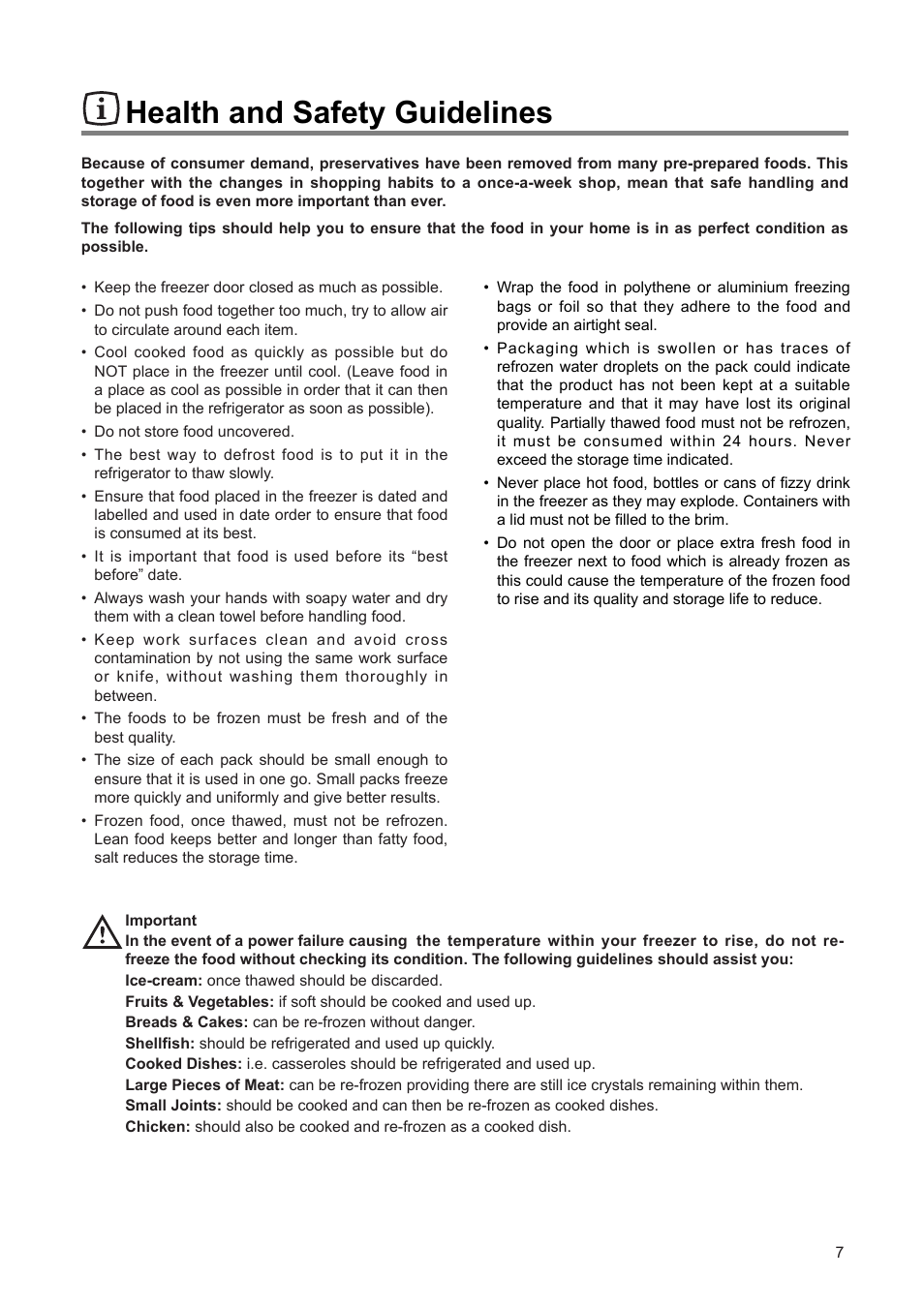 Health and safety guidelines | Zanussi ZEF 90 W 1 User Manual | Page 7 / 16