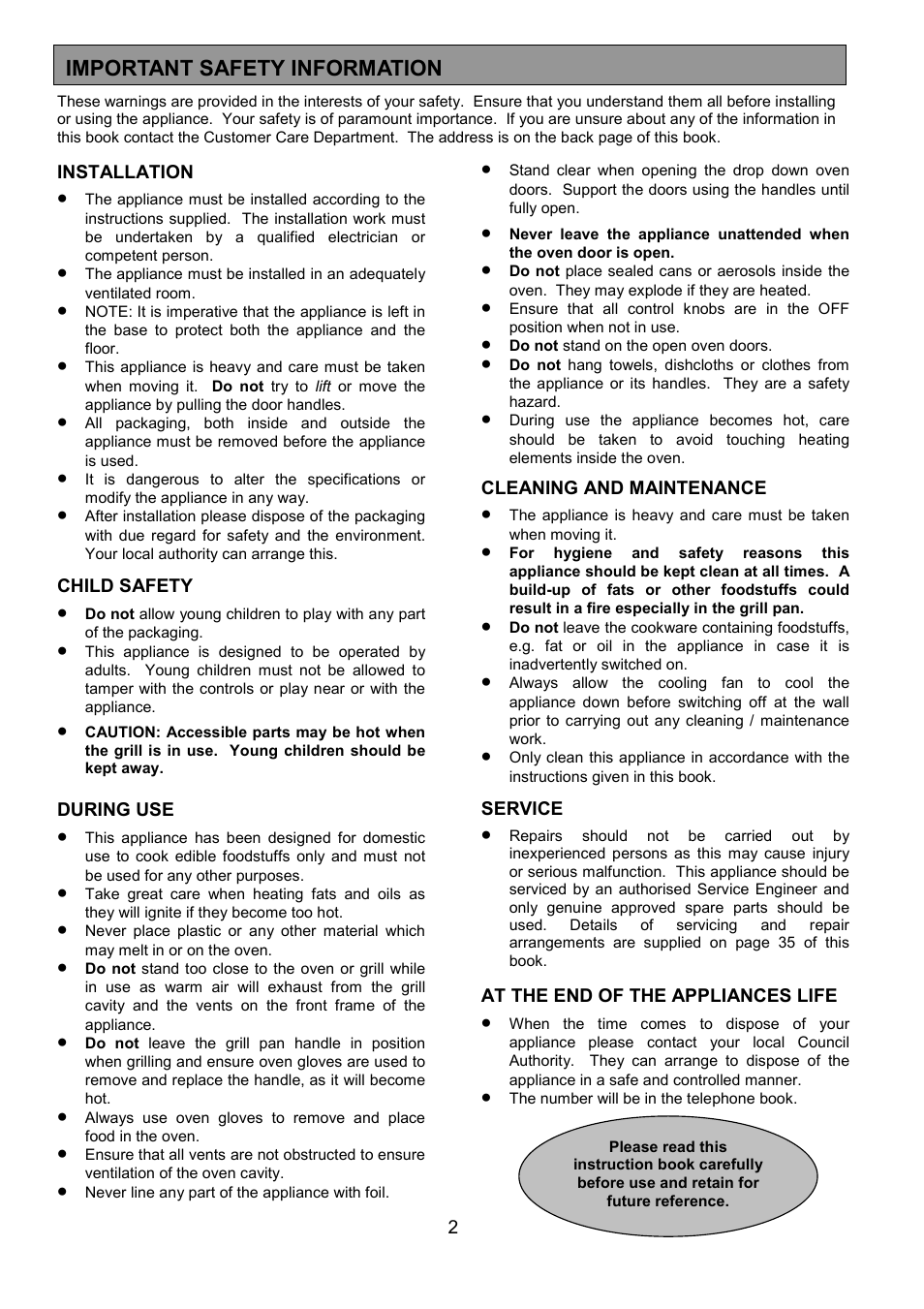 Important safety information | Zanussi ZHF 470 User Manual | Page 2 / 44