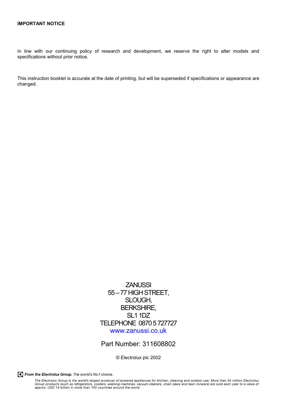 Zanussi ZHF 470 User Manual | Page 44 / 44