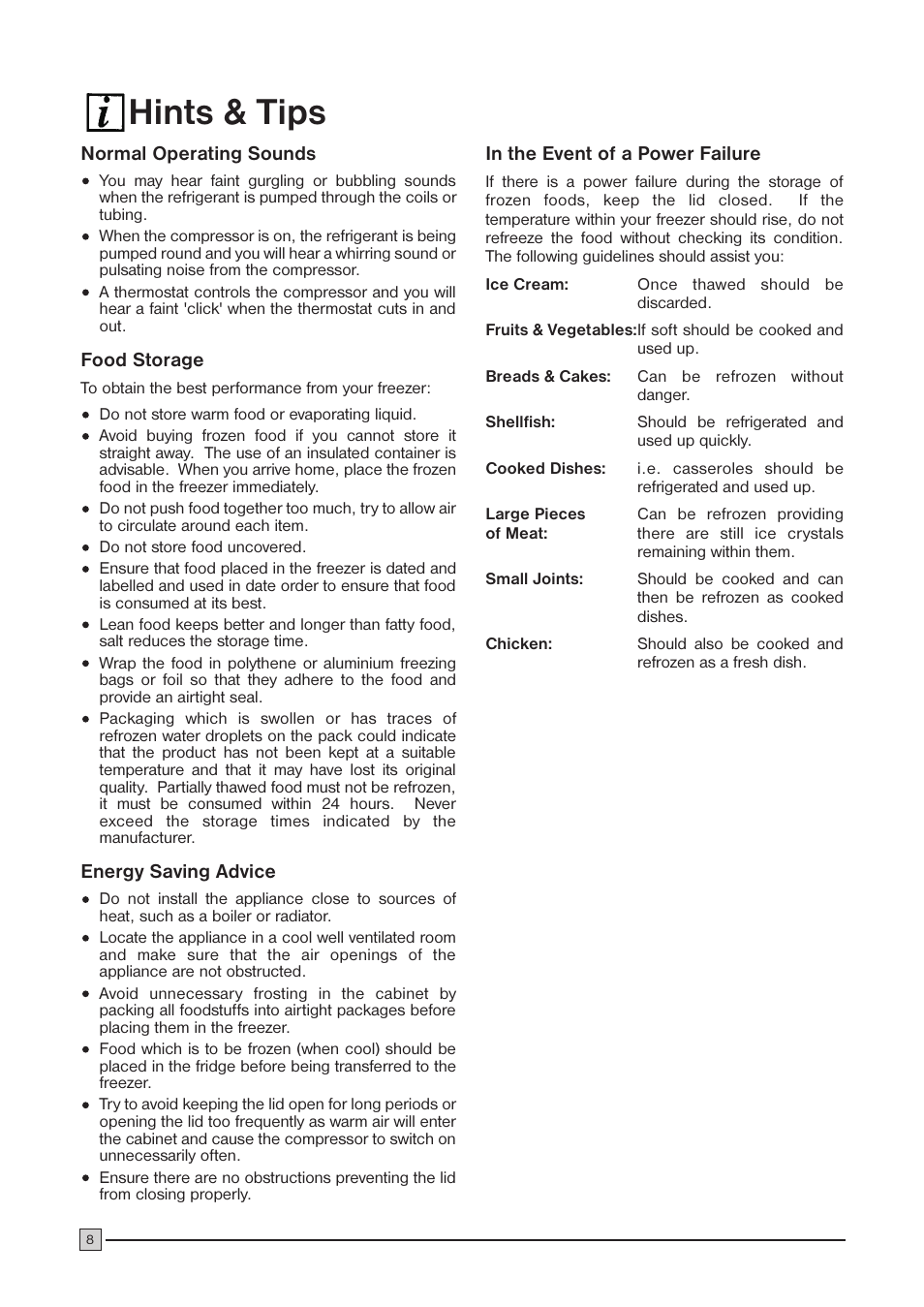 Hints & tips | Zanussi ZCF 57 User Manual | Page 8 / 16