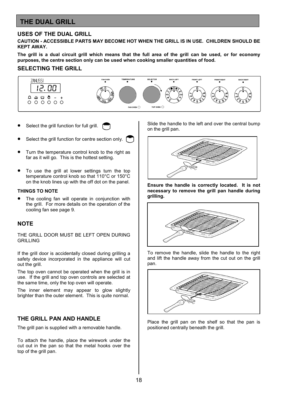 The grill the dual grill | Zanussi ZCE 7701 User Manual | Page 18 / 36