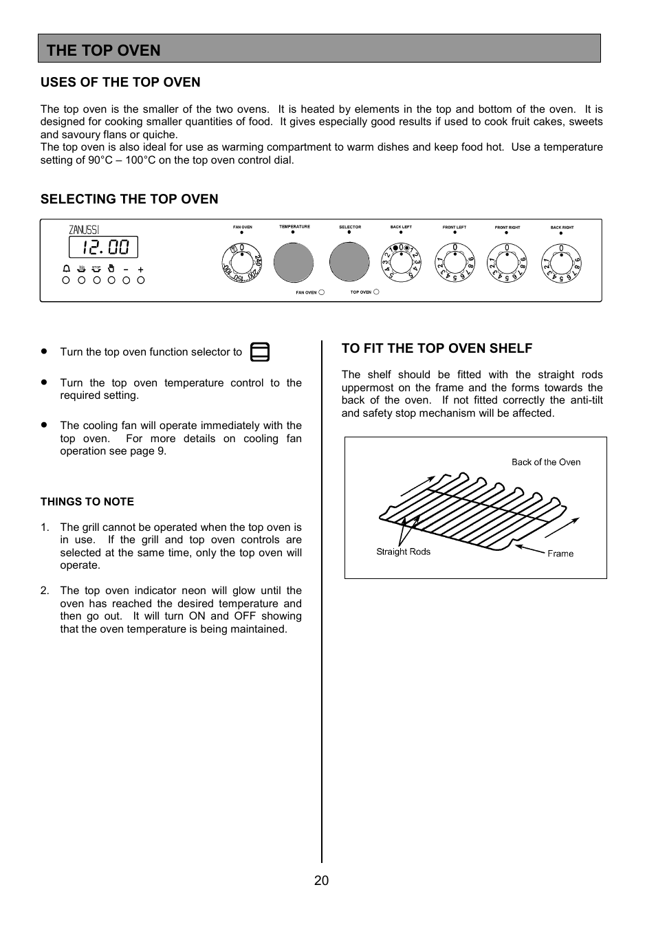 The top oven | Zanussi ZCE 7701 User Manual | Page 20 / 36